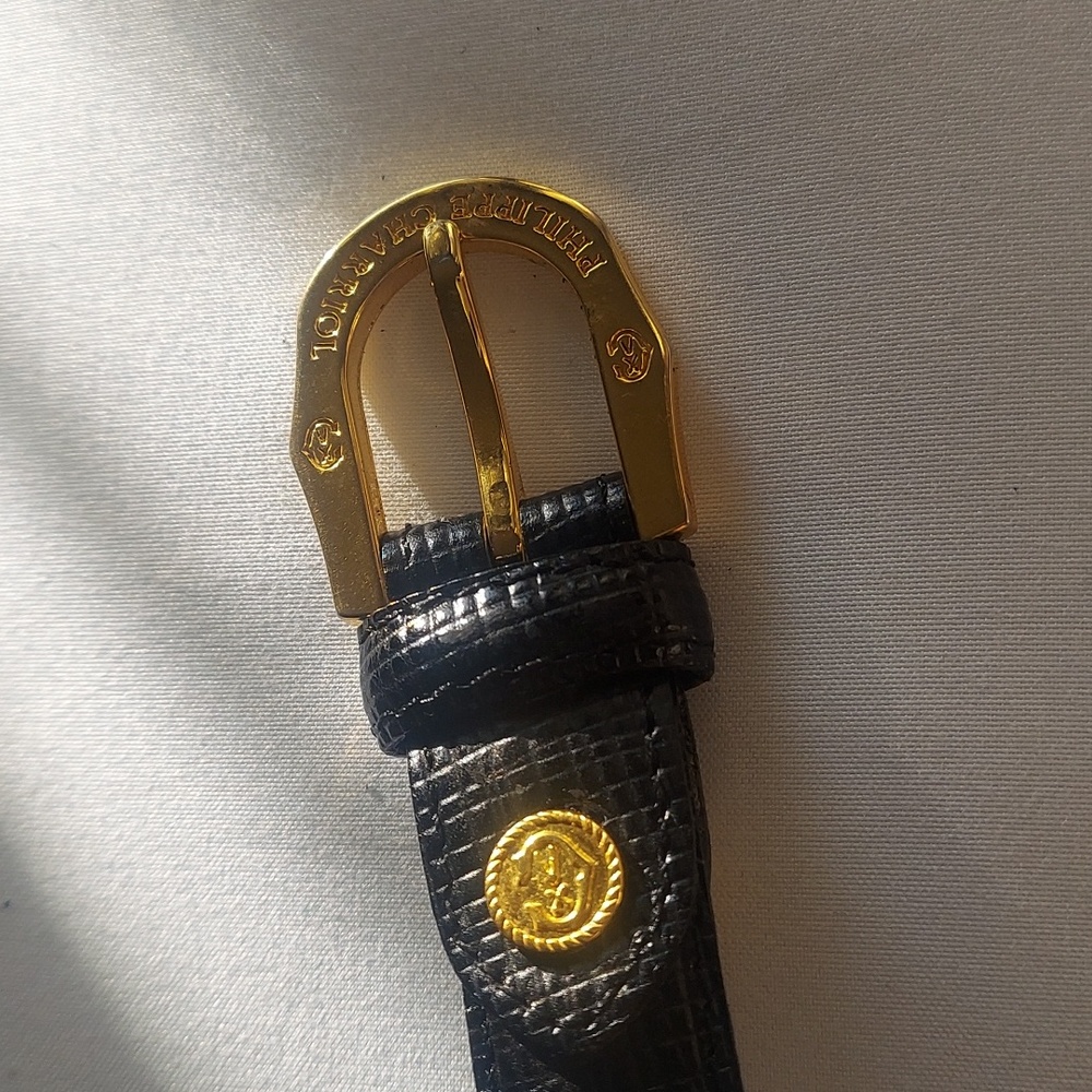 PHILIPPE CHARRIOL Black Gold Signature Classic Leather Belt - Picture 5 of 6